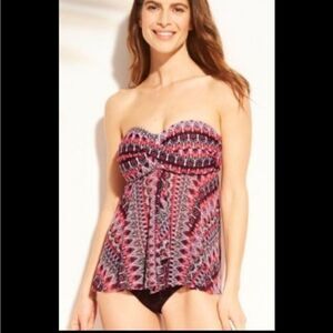 Kona Sol Coral Flyaway Tapestry Tankini Swim Top S